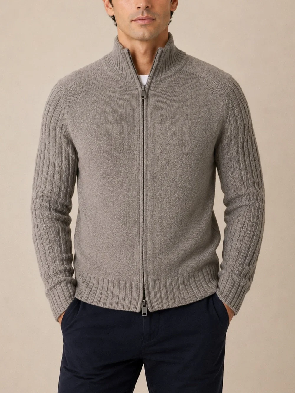 Banana Republic Luxury Cashmere Blend Wool Full Zip Mock Neck Sweater S